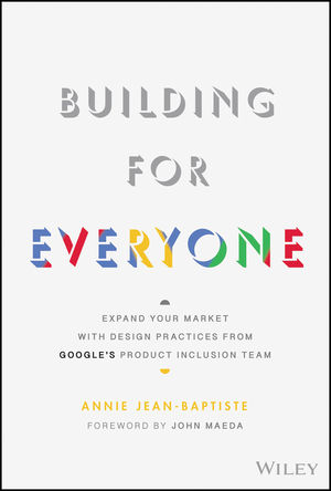 The cover for Building For Everyone, a simple white cover with the "Everyone" in the branding colours of Google (blue, red, yellow, green)