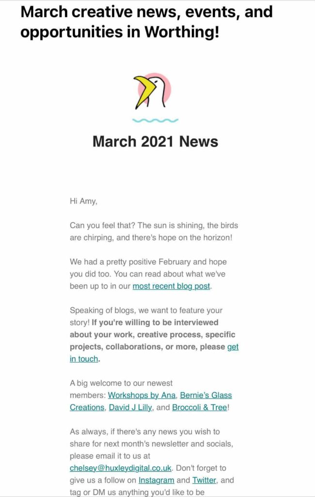 A screenshot of March's Worthing & Beyond newsletter