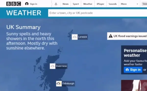 A screen grab of a cursor hovering over a drop-down menu on the BBC website.