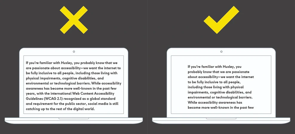 A comparison between a large block of text going right up to the margin and a block of text with plenty of margin space.